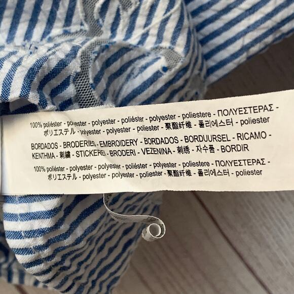 Zara Blue White Striped Blouse Sheer Floral Cutout Details Puff Sleeves Size S - Picture 9 of 16